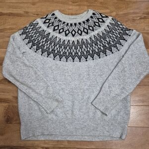 Nanette Lepore Women Festive Grey Sparkle Metallic Fair Isle Knit Sweater Size L